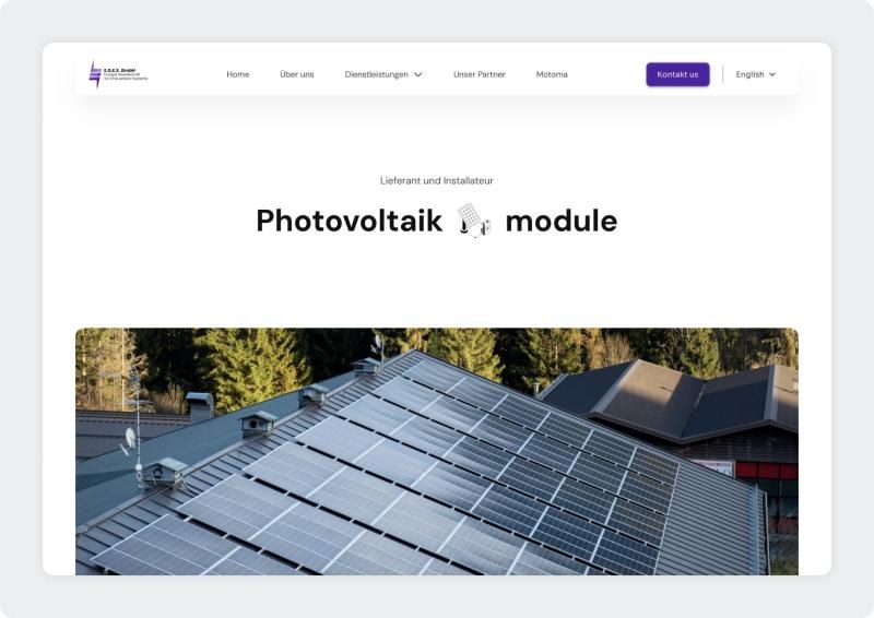 E.G.E.S service page for photovoltaic modules with the main navigation