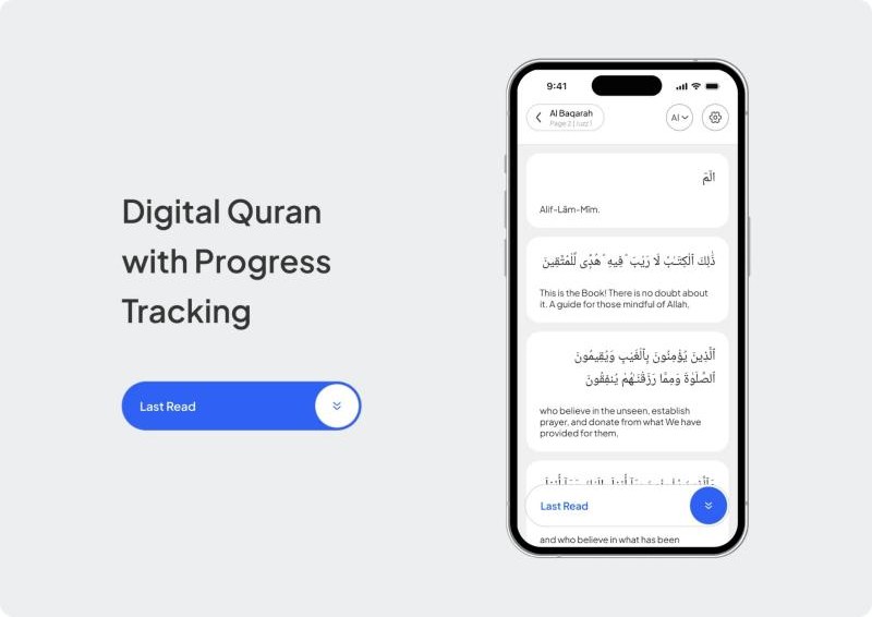 Islamic App Quran reader with Arabic text and translation
