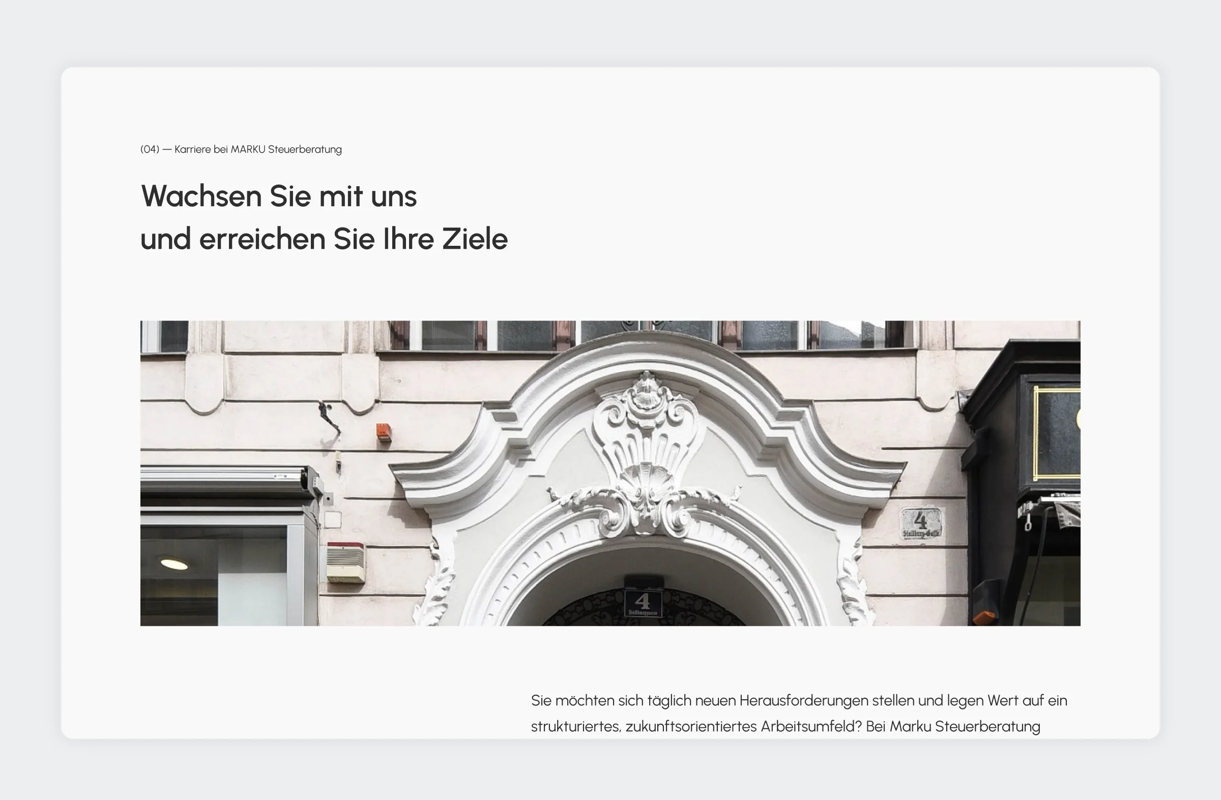 MARKU careers section with the facade of the office building in Vienna